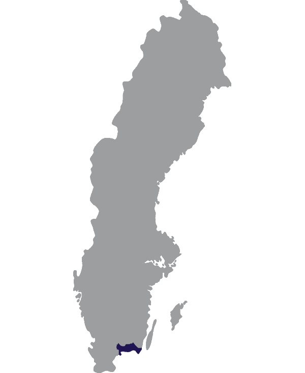 Landkaart Zweden grijs met provincie Blekinge donkerblauw op transparante achtergrond - 600 * 733 pixels